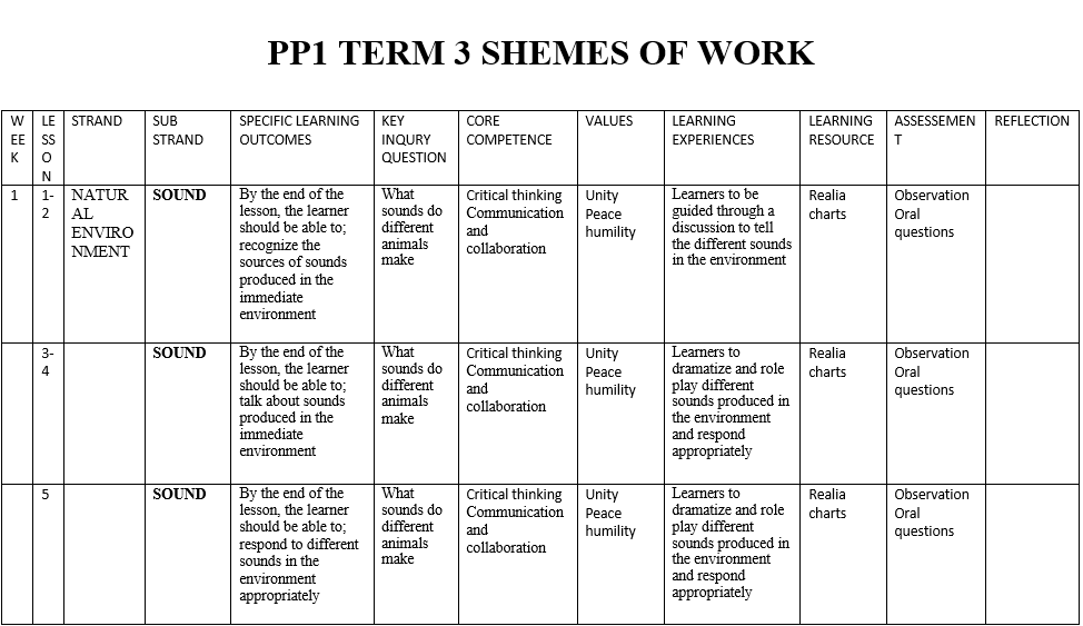 Pre primary 1 pp1 Term 3 Schemes Of Work 2024 Early Year Education